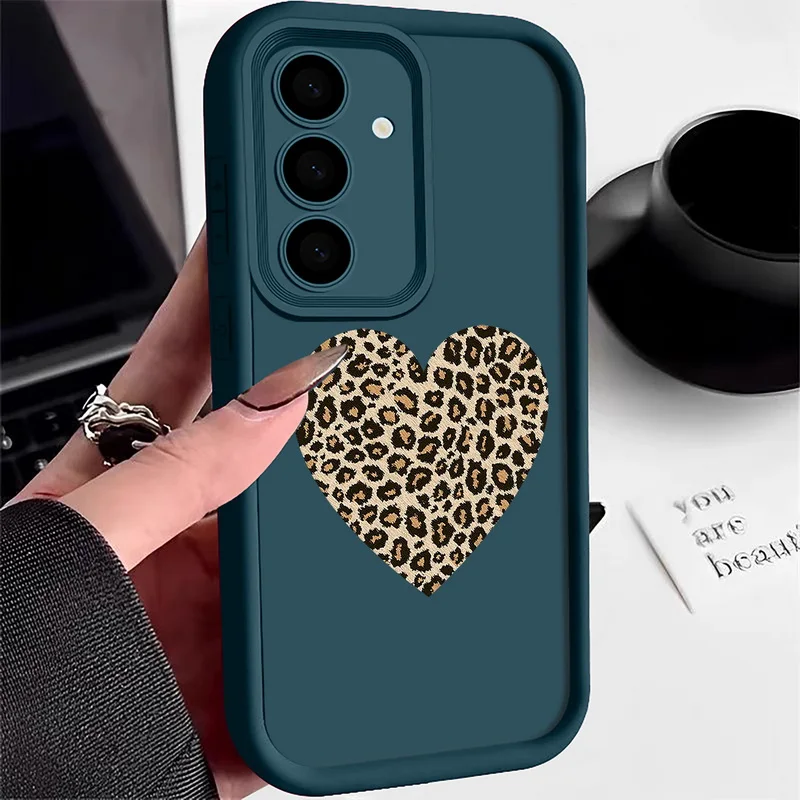 Capa Para Celular Galaxy S25 Ultra Com Estampa De Leopardo E Coração (azul)