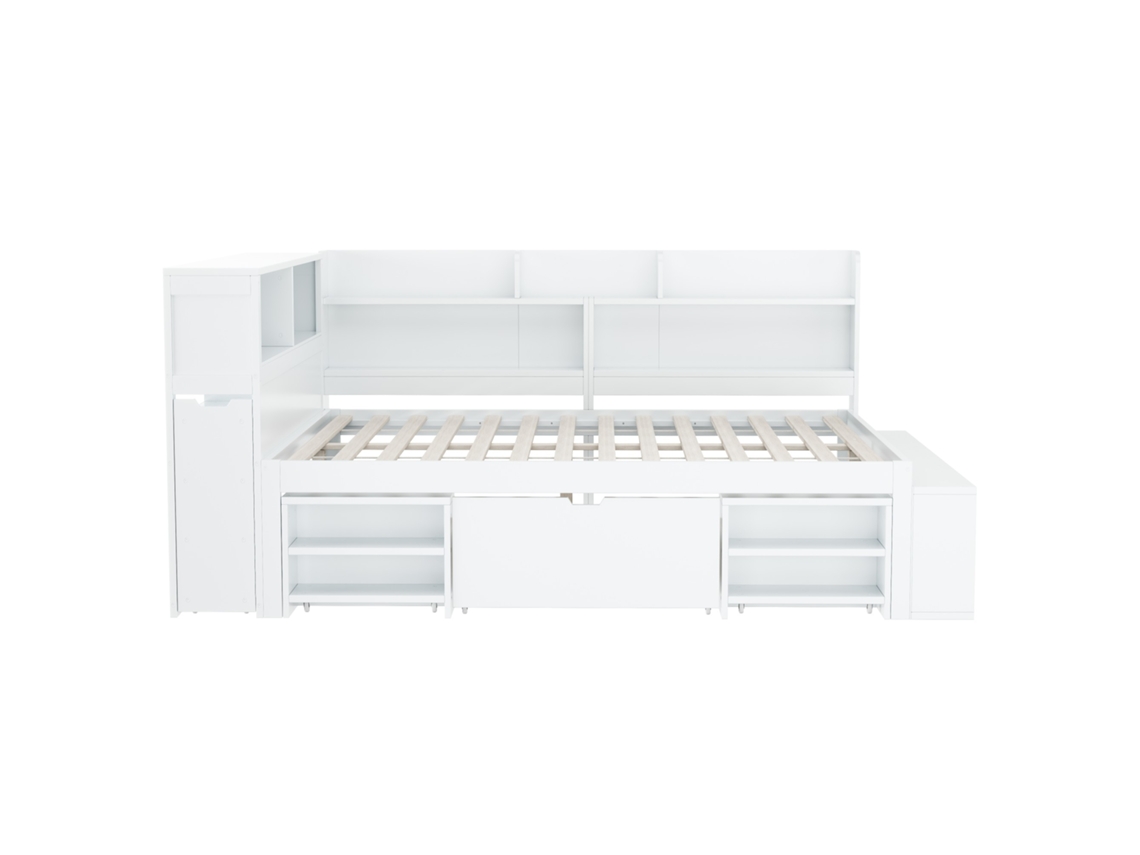 Cama Infantil Solteiro 140x200 com Gavetas, Estante, Armário, Branco PAPRIKA
