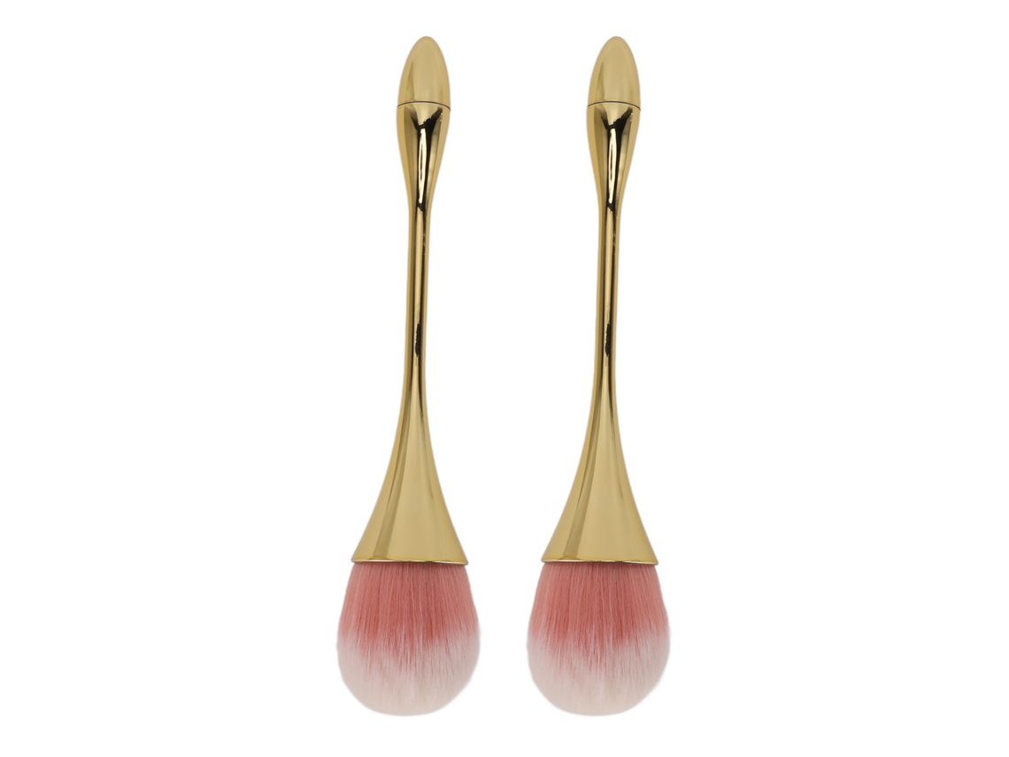 2pcs Brocha De Polvo Para Arte De Uñas Com Pincéis Suaves E Cabo Ergonômico Multiusos Para Manicura Ouro Champanhe
