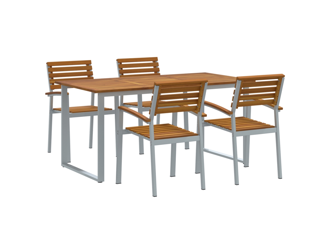 Conjunto 5 Conjunto De Jantar Para Jardim Vidaxl Cinzento Madeira De Acácia Maciça (160 X 80 X 75 Cm)