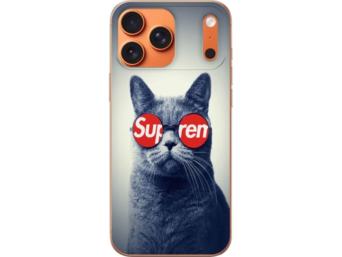 Capa Para Celular Compatível Com Apple Iphone 17 Pro Max. Retrato Estiloso De Um Gato Com Óculos Modernos E Fundo Minimalista.