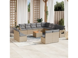 Vidaxl 14 Pcs Conjunto De Sofás P/ Jardim Com Almofadões Vime Pe Bege