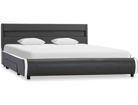 Estrutura de cama c/ LED 160x200 cm couro artificial antracite