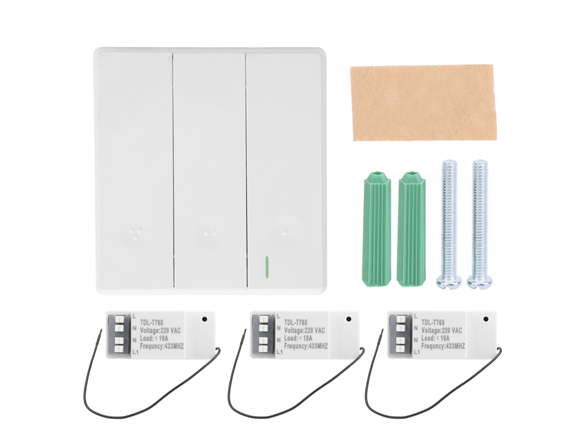 Kit Interruptor De Luz Com Controle Remoto 3 Vias Tdl-t765 Para Quartos E Corredores Led