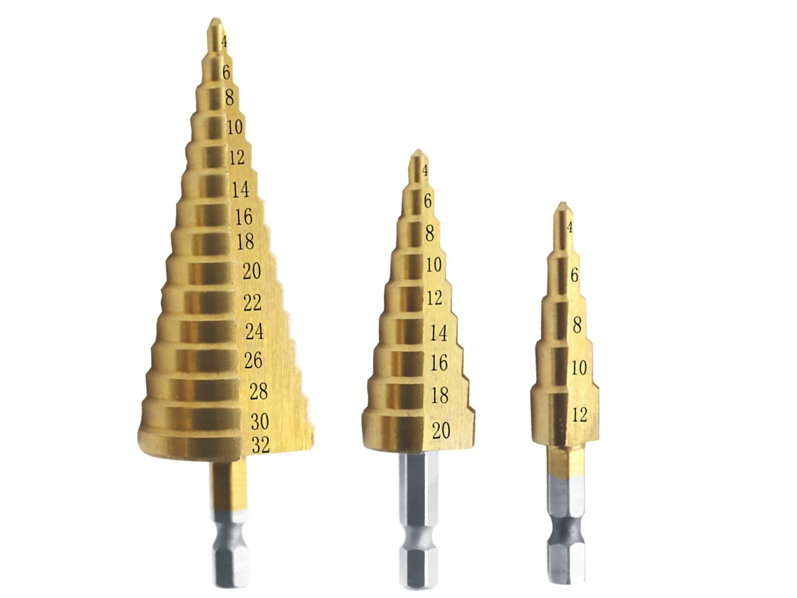 Conjunto de Brocas Escalonadas Hss 3Pcs 4-32Mm 4-20Mm 4-12Mm Broca Escalonada com Sulco Reto Conjunto de Brocas de Núcleo de Madeira Revesti #4