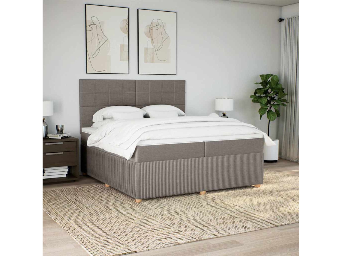 Cama Com Molas/colchão 200x200 Cm Tecido Castanho-acinzentado
