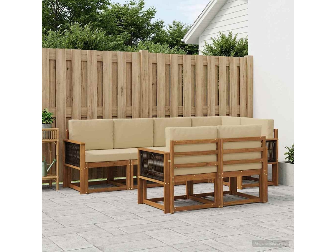 Vidaxl Conjunto De Sofás Para Exterior 7 Pcs Natural E Bege Poliéster