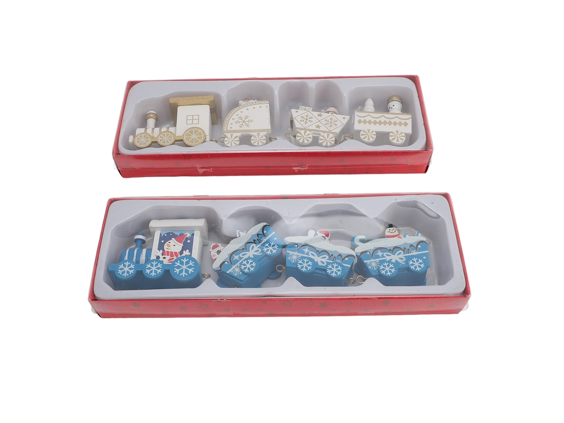 Peças Decoração Trem Natal Madeira Azul Branco