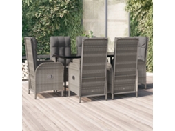 Vidaxl 7 Pcs Conjunto Jantar Jardim C/ Almofadões Vime Pe Preto/cinza