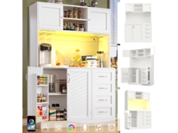 Armário Lateral 120x40x188cm Verde/preto/branco Com Led, Prateleira Para Lanches, Porta-bebidas, 4 Portas E 2 Gavetas