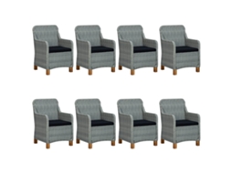 Maison Exclusive - 9 Pcs Conj. Jantar Exterior + Almofadões Vime Pe Cinzento-claro