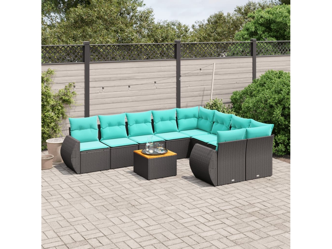 Vidaxl Conjunto De Sofá De Jardim Com 10 Peças E Almofadas Em Rattan Sintético Preto