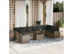 Vidaxl 11 Pcs Conjunto Sofás De Jardim C/ Almofadões Vime Pe Cinzento