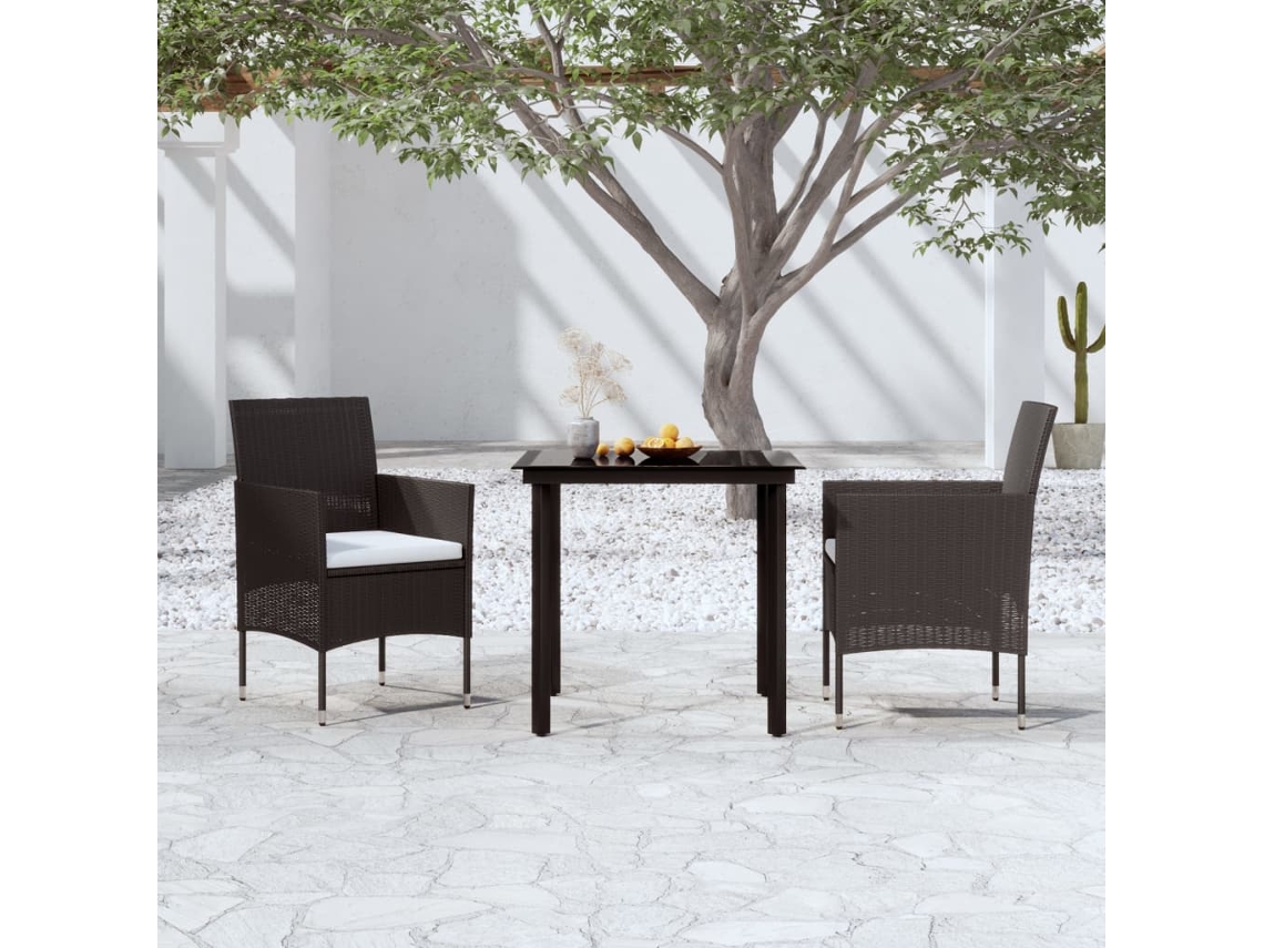 Vidaxl 3 Pcs Conjunto De Jantar Para Jardim Com Almofadões Preto