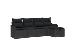 Conjunto 5 Conjunto De Sofá De Jardim Vidaxl Preto Vime Pe (231 X 117 X 85 Cm)
