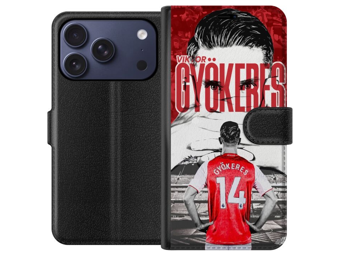 Capa Carteira Compatível Com Apple Iphone 17 Pro. Viktor Gyökeres Visto De Costas Com A Camisa Vermelha Número 14. Pôster Gráfico Com Forte Contraste
