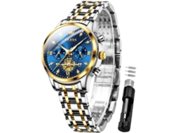 Lurelia Relógio Digital Feminino, Movimento De Quartzo, Cronómetro, Detalhes Com Strass, Aço Inoxidável, Resistente À Água, Rosa Ouro, Azul