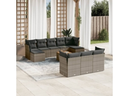 Vidaxl 11 Pcs Conjunto Sofás De Jardim C/ Almofadões Vime Pe Cinzento