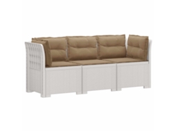 Vidaxl Sofá De Jardim 3 Lugares Com Almofadas Visual Rattan Pp Branco