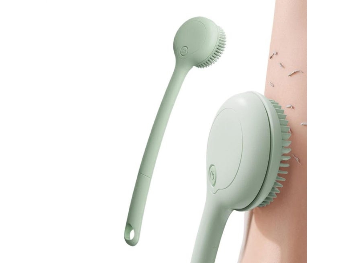 Escova de banho elétrica com função de massagem e cabo longo removível, ideal para limpar as costas e massagear todo o corpo.