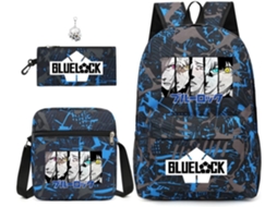 Conjunto 3 Mochilas Nylon Azul Com Chaveiros, Estampadas Em 3d, 43,2 Cm, Mochila Escolar De Alta Capacidade