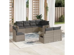 Vidaxl 8 Pcs Conjunto Sofás De Jardim C/ Almofadões Vime Pe Cinzento