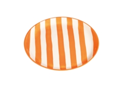 Conjunto De 2 Pratos Rasos Artesanais Com Listras Laranja, 28 Cm De Diâmetro, Design Italiano Exclusivo Para Mesa De Luxo, Fabricado Na Itália.