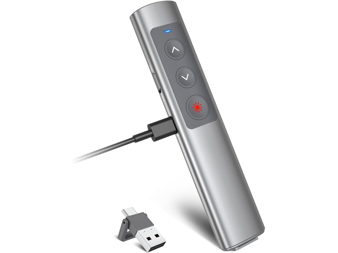 Comando de Apresentação ZRUXE 2 em 1 Usb c/usb a Clicker Wireless para Powerpoint Apontador Laser Ligações Duplas Ideal para Escritório Verm