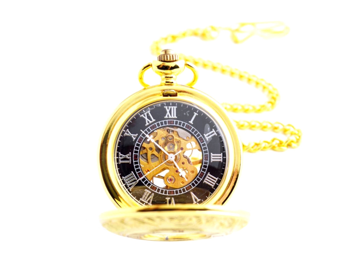 Relógio de bolso mecânico unissex estilo romano vintage dourado