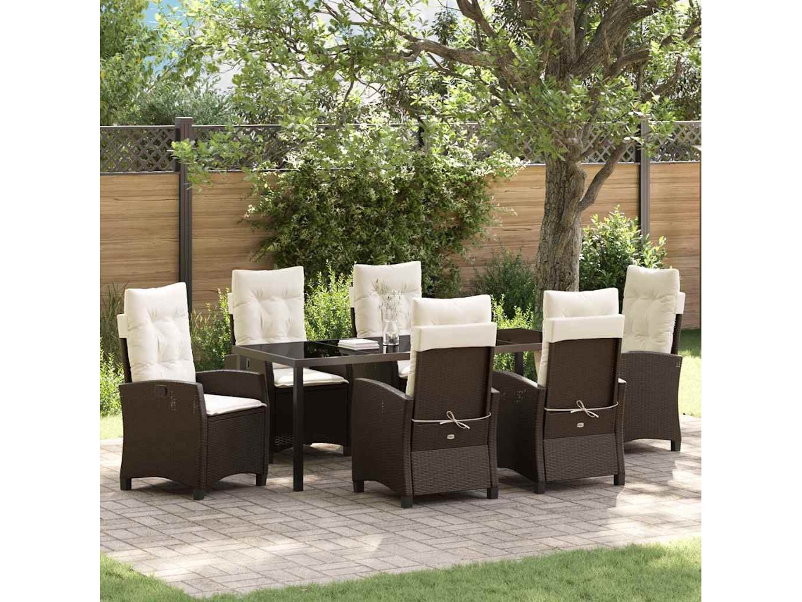Vidaxl Conjunto De Jantar Para Jardim 7 Unid. Castanho Vime Pe