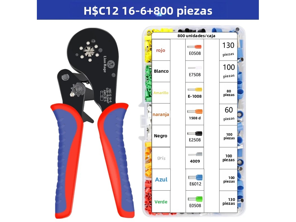 (800 Peças) Kit De Alicates De Precisão Pequenos Para Fixação Elétrica De Terminais Tubulares De 0,08 A 16 Mm² E 30 A 5 Awg.