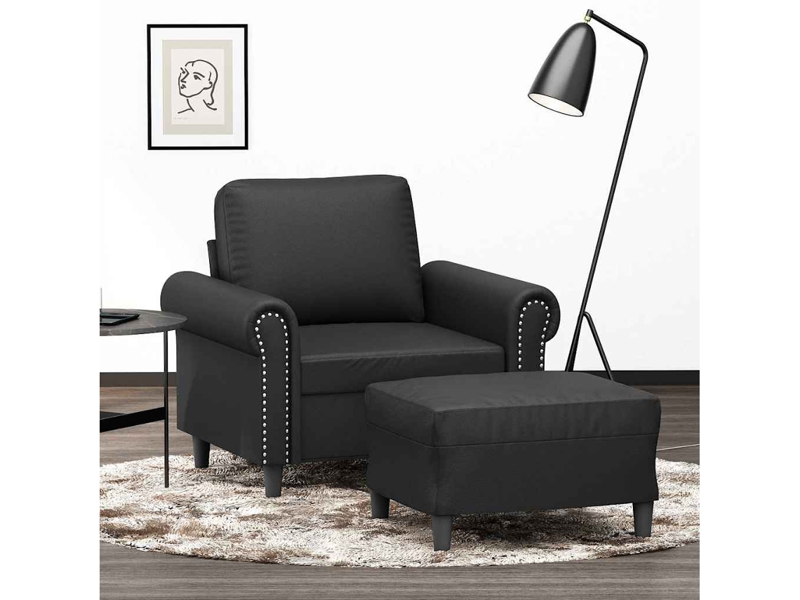 Vidaxl Poltrona Com Apoio De Pés Couro Artificial 60 Cm Preto