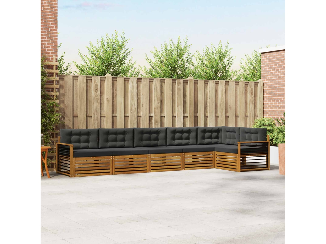 Vidaxl Conjunto De Sofás Para Exterior 6 Pcs Natural E Antracite