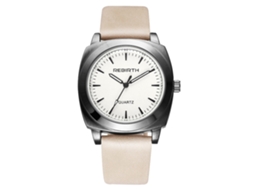 Reloj Analógico De Cuarzo Con Correa De Cuero, Dial Redondo, Acero (beige)