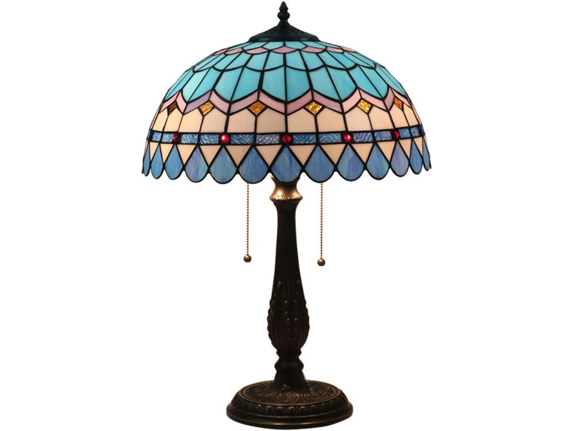 Abajur De Mesa Em Estilo Tiffany Mediterrâneo Com Vitral, Cúpula Azul De 40cm, Ideal Para Sala De Estar Grande Com