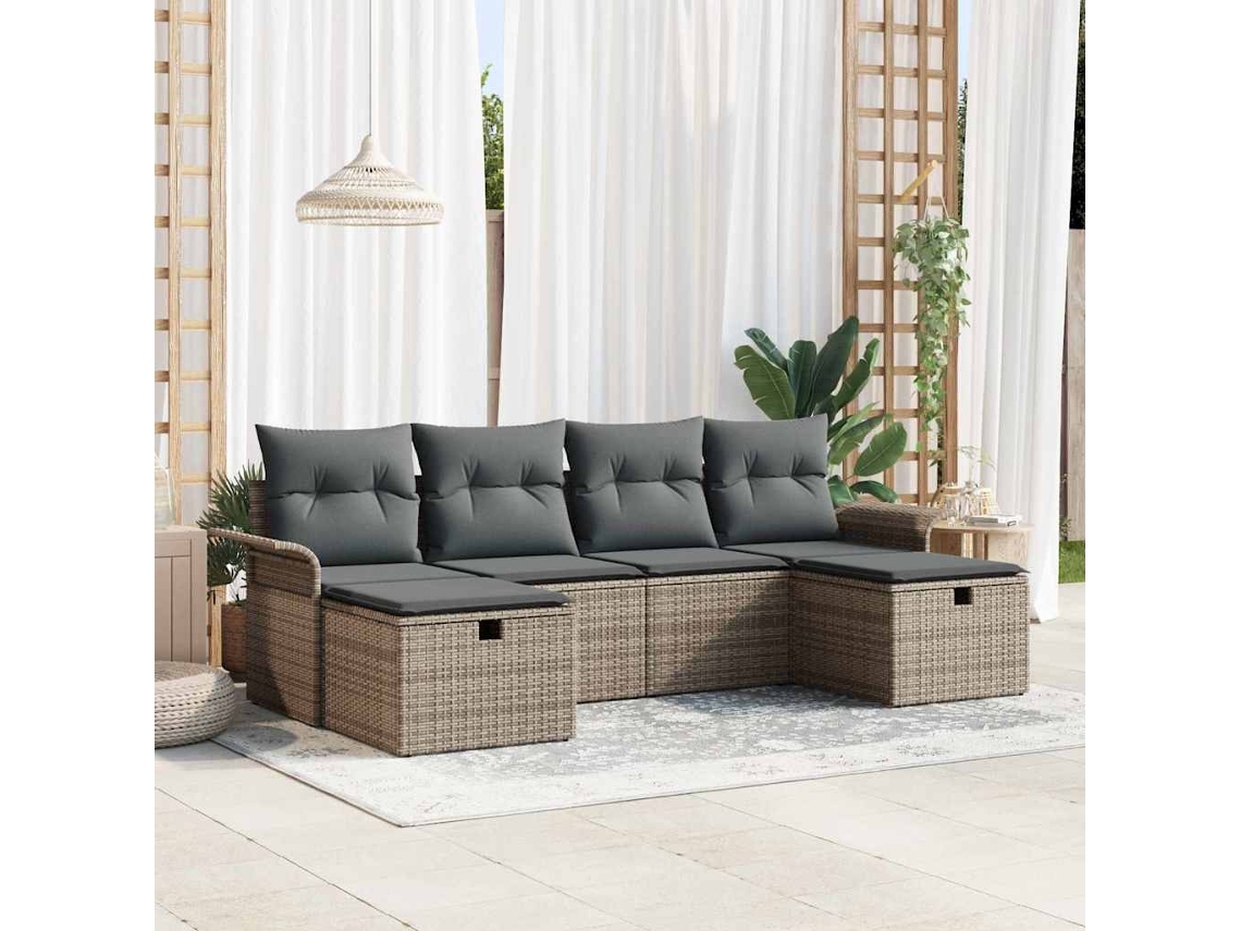Vidaxl Conjunto De Sofá De Jardim 6 Pcs Cinzeto Rattan Sintético