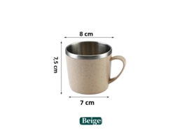 Xícara de Café com Alça de Plástico e Corpo em Aço Inoxidável Resistente Ao Calor com Parede Dupla. MDUG (bege, 220 Ml)