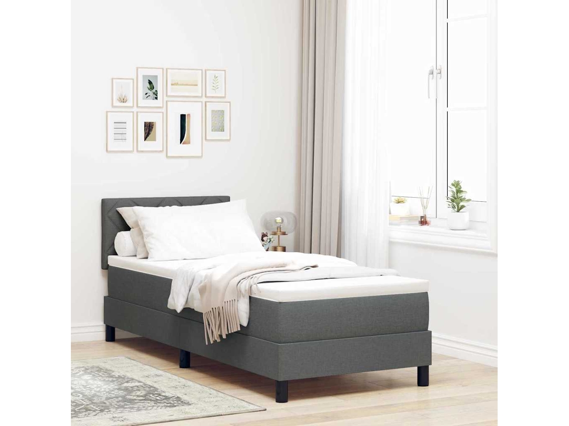 Vidaxl Cama Box Com Cabeceira Manual Cinza Escuro 80 X 200 Cm Tecido