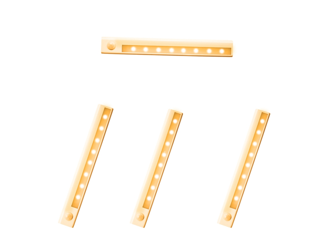 Fita de Led com Sensor de Movimento, 23, 6 Cm, Iluminação de Cozinha Sob Armários, Branco Quente, Pacote com 4 Unidades BRILVIBERA