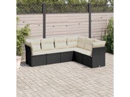 Vidaxl 6 Pcs Conjunto Sofás De Jardim C/ Almofadões Vime Pe Preto