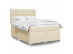 Vidaxl Cama Com Molas/colchão 140x190 Cm Tecido Cor Creme