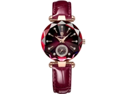 Lurelia Relógio Feminino, Movimento De Quartzo, Detalhes Com Strass, Aço Inoxidável, Couro, Dourado, Roxo