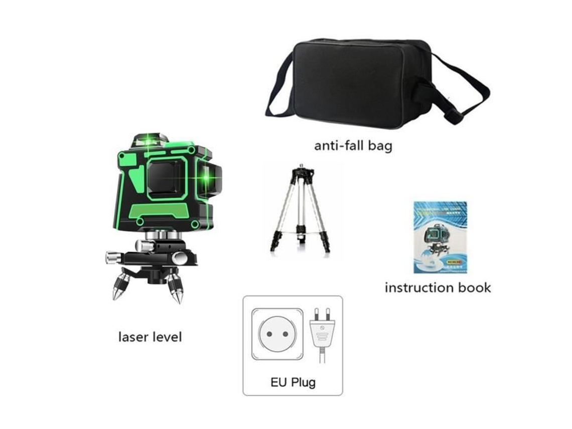 Nível de laser à prova dágua 12 linhas 3D autonivelante 360 Linha de feixe de laser vertical horizontal com parede com suporte, plugue UE OUTAD