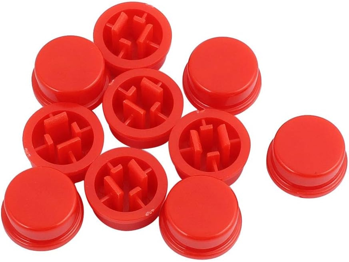 Conjunto de 10 Protetores Redondos Vermelhos para Botões Táteis 12x12x7,3mm CHABERLU