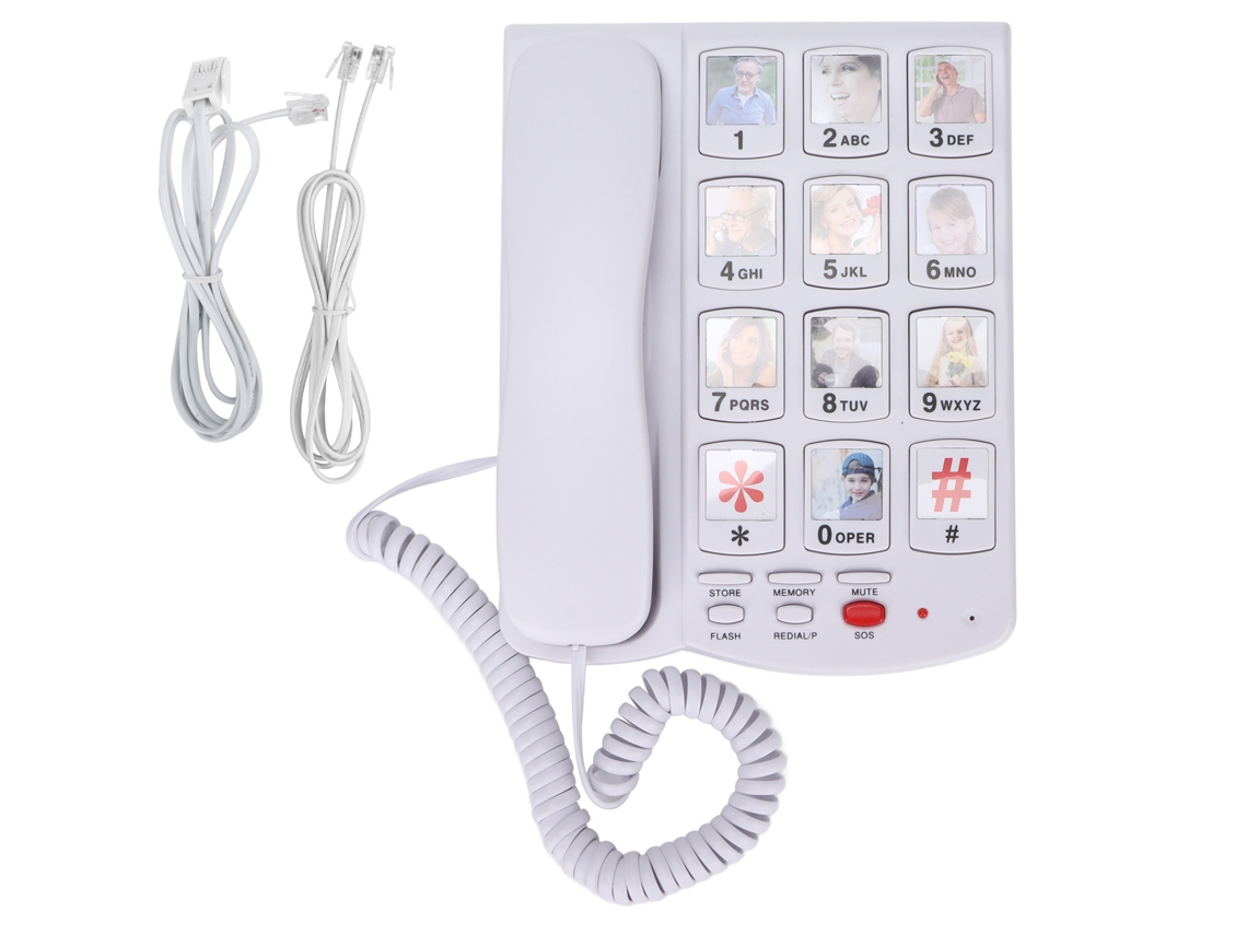 Telefone fixo com fio com suporte para fotos e discagem rápida EOOCOO