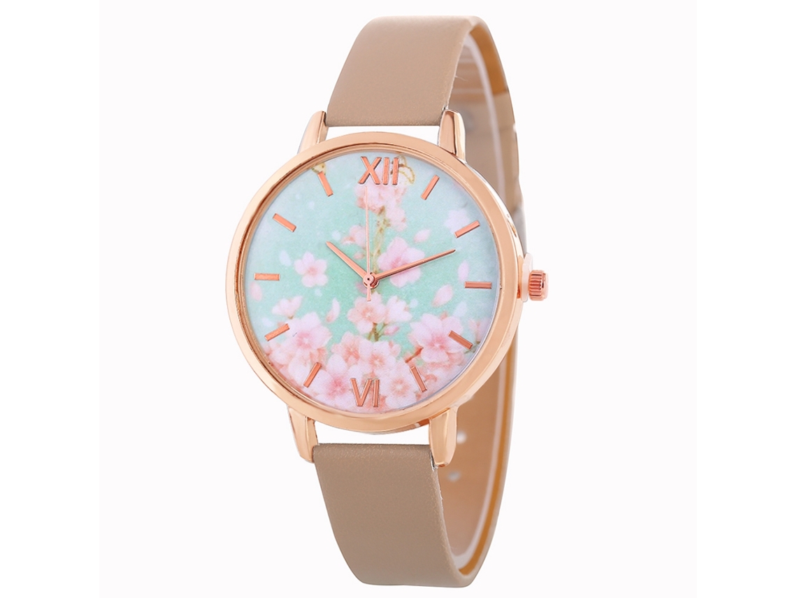 Relógio de Pulso Feminino de Couro Artificial Casual Quartzo Zhoulianfa Bege