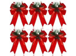 Conjunto De 6 Laços De Natal Para Árvore,grinalda E Decoração De Porta,interior E Exterior,em Pinha E Vermelho Btforus