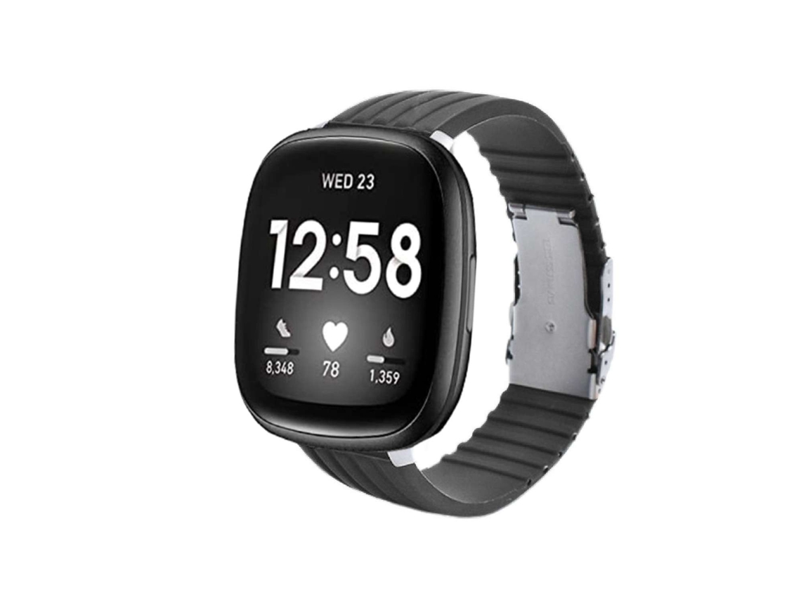 Bracelete Silicone Stripe Adaptável Fitbit by Google Sense 2 Cinzento