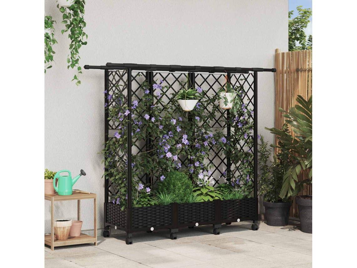 Vidaxl Cama Elevada Com Treliça E Telhado Preto 164 X 40 X 127 Cm Pp