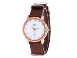 Relógio de Quartzo Feminino com Pulseira de Náilon Espelho de Vidro Mostrador Redondo Café
